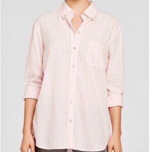 Equipment Femme Button-Down Long Sleeve Shirt Top Blouse Stripe Pink Size Medium